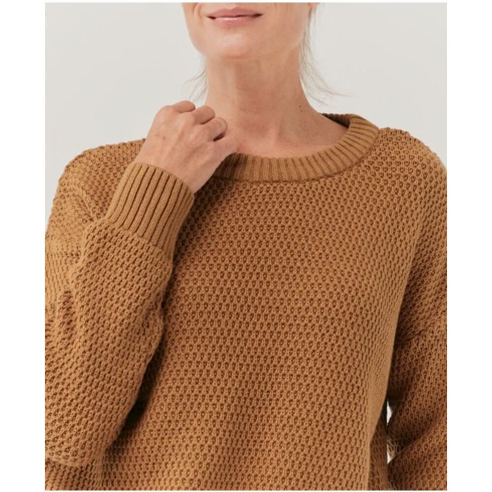 Pact Honeycomb Knit Crew Sweater Camel Size Small 100% Cotton - Picture 2 of 8